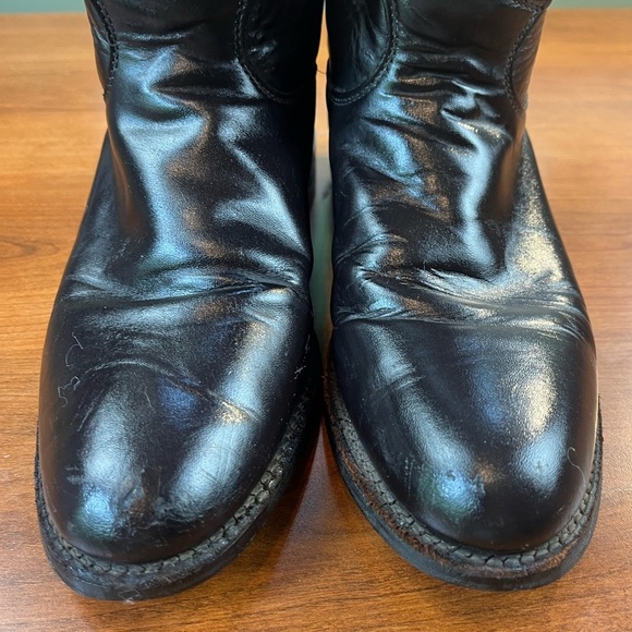 Vintage Justin Black Cowboy Boots Sz 8.5 Made in USA Registered Oil Resistant - Picture 2 of 16